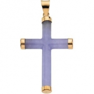 LAVENDER JADE 14K YELLOW GOLD ROUND CROSS