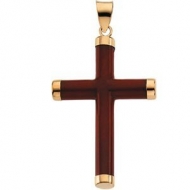 RED JADE 14K YELLOW GOLD ROUND CROSS