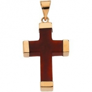 RED JADE 14K YELLOW GOLD SQUARE CROSS