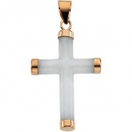 WHITE JADE 14K YELLOW GOLD ROUND CROSS