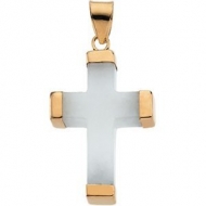 WHITE JADE SQUARE 14K YELLOW GOLD CROSS