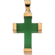 GREEN JADE SQUARE CROSS 14K YELLOW GOLD CROSS