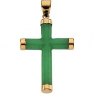 GREEN JADE ROUND CROSS 14K YELLOW GOLD CROSS