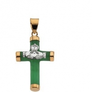 14K Two Tone GREEN JADE ROUND CLADDAUGH CROSS