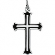 Sterling Silver CROSS W BLACK ENAMEL