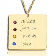 Posh Mommy  with Four Birthstones Square Pendant