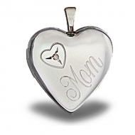 Sterling Silver  Mom  Heart with Cubic Zirconia Locket