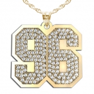  New  Jersey Hamerred Two Digit Number Pendant Paved with Diamonds