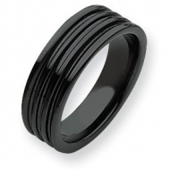 Ceramic Black Grooved 7mm Polished Band