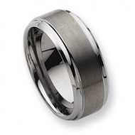 Tungsten Ridged Edge 10mm Brushed and Polished Wedding Band