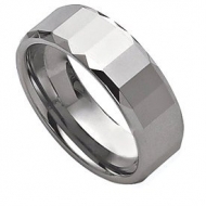 Tungsten Faceted Edges 8mm Polished Wedding Band