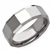Tungsten Faceted 8mm Polished Wedding Band