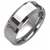 Tungsten Faceted Edges 8mm Polished Wedding Band