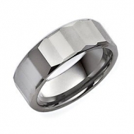 Tungsten Faceted 8mm Polished Wedding Band