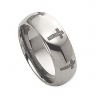 Tungsten 8mm Laser Cross Design Wedding Band