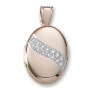 18k Premium Weight Yellow Gold w  Diamond Sash Oval Locket