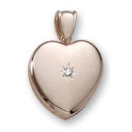 18k Premium Weight Yellow Gold Heart Picture Locket w  5pt  Diamond