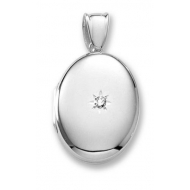 18k Premium Weight White Gold Oval w  Center Diamond Locket