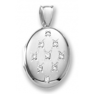 18k Premium Weight White Gold Diamond Oval Locket