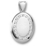 18k Premium Weight White Gold Diamond Oval Locket