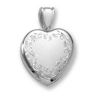 18k Premium Weight White Gold Hand Engraved Heart Picture Locket
