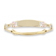 14 K Gold Filled Kid s  Pink Enamel Floral  Adjustable Bangle