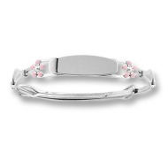 Sterling Silver  Pink Enamel Forget Me Not  Adjustable Bangle Bracelet