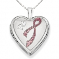 Sterling Silver  Breast Cancer Awareness Ribbon  Heart  Locket