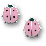Sterling Silver Children s  LadyBug  Enamel Post Earrings