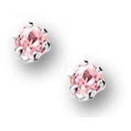 Sterling Silver Children s Stud Post Earrings with Pink Cubic Zirconia