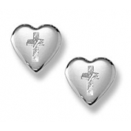 Sterling Silver Children s  Heart Cross  Post Earrings