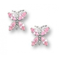 Sterling Silver Children s  Butterfly  Post Earrings w  Pink CZ 