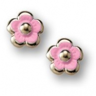 14K Yellow Gold Children s  Pink Enamel   Flower  Post Earrings