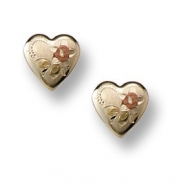 14K Yellow Gold Children s Tri Color Floral Heart Safety Back Earrings