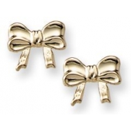 14K Yellow Gold Children s  Bow  Safety Back Earrings