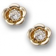 14K Yellow Gold Children s  Floral  Stud Earrings with Cubic Zirconia