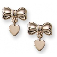 14K Yellow Gold Children s  Bow  with a Dangle Heart Earring