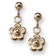 14K Yellow Gold Children s Post Earrings with Dangling Flower