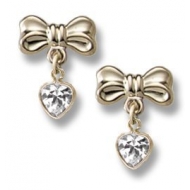 14K Yellow Gold Children s  Bow  CZ Heart Dangle Earrings 