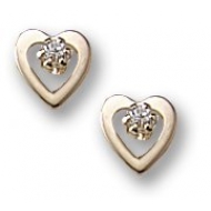 14K Yellow Gold Children s Open Style Heart Earrings w  Cubic Zirconia