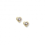 14K Yellow Gold Child s Genuine White Topaz Birthstone Heart Earrings