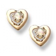 14K Yellow Gold Child s Genuine   Opal Heart  Safety Back Earrings