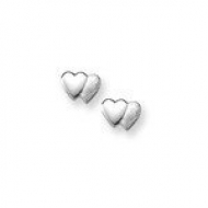 14K  White Gold Children s  Double Heart  Safety Back Earrings