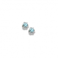 14K  White Gold Child s Genuine Blue Zircon Birthstone Stud Earrings