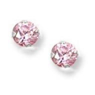 14K  White Gold Children s Pink Cubic Zirconia Stud Earrings