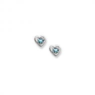 14K  White Gold Child s Genuine Aquamarine  Heart  Birthstone Earrings