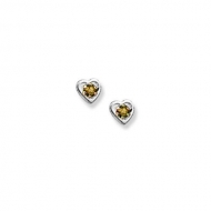 14K  White Gold Child s Genuine Citrine Heart Birthstone Earrings