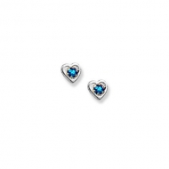 14K  White Gold Child s Genuine Blue Zircon Heart Birthstone Earrings