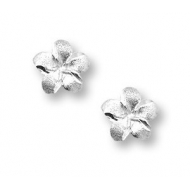 14K  White Gold Children s  Flower  Hand Engraved Earrings