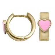 14K  Yellow Gold Children s  Heart  Huggie Earrings with Pink Enamel